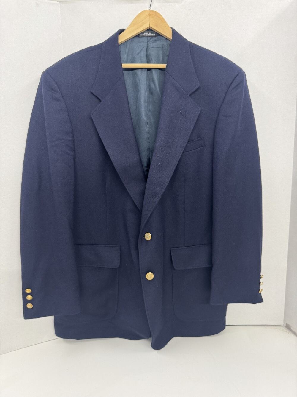 Vintage Stanley Blacker Navy Blue Sport Coat Gold Buttons 43R